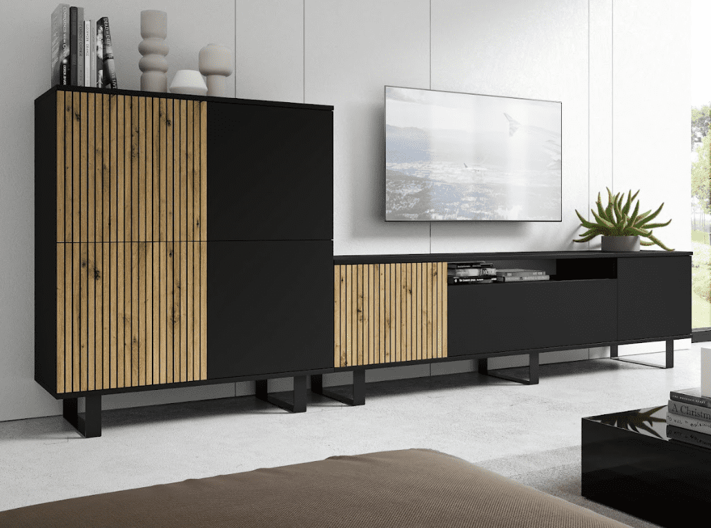 moderná zostava do obývačky ROSS čierna dub artisan